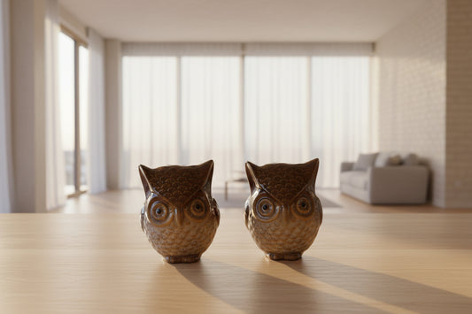 Vintage Otagiri Japan Brown Drip Glaze Ceramic Owl Figurines – Set of 2