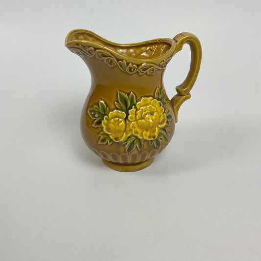 Vintage Mid-Century Japanese Majolica-Style Floral Ceramic Pitcher