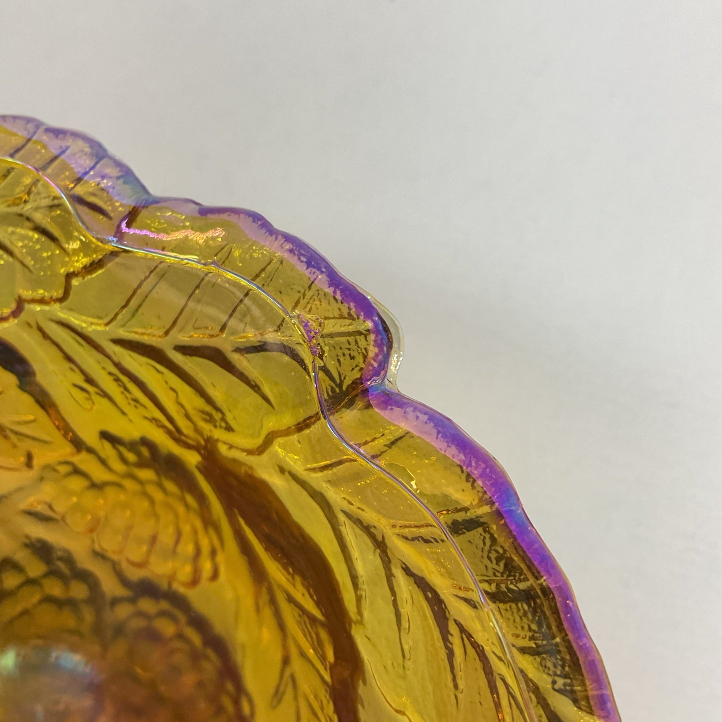 Vintage Fenton Marigold Carnival Glass "Holly Leaf & Berry" Ruffled Bowl