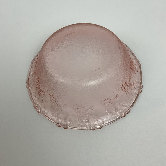 Vintage Pink Devonshire Grape Pressed Glass Ruffled Bowl