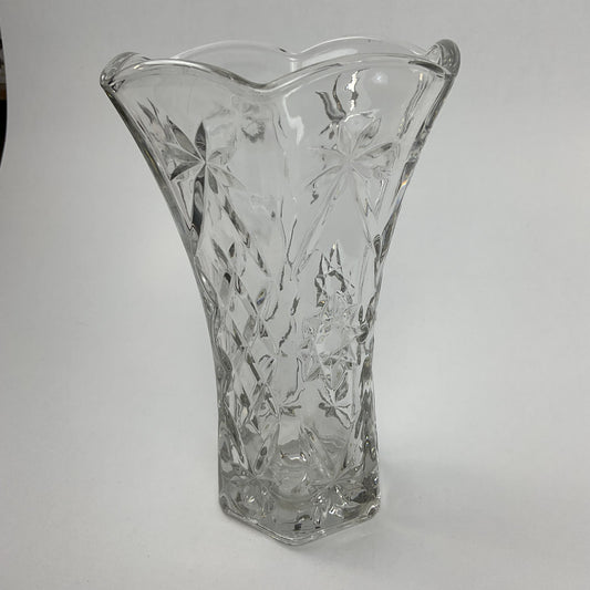 Vintage Clear Pressed Glass Starburst and Diamond Flared Vase