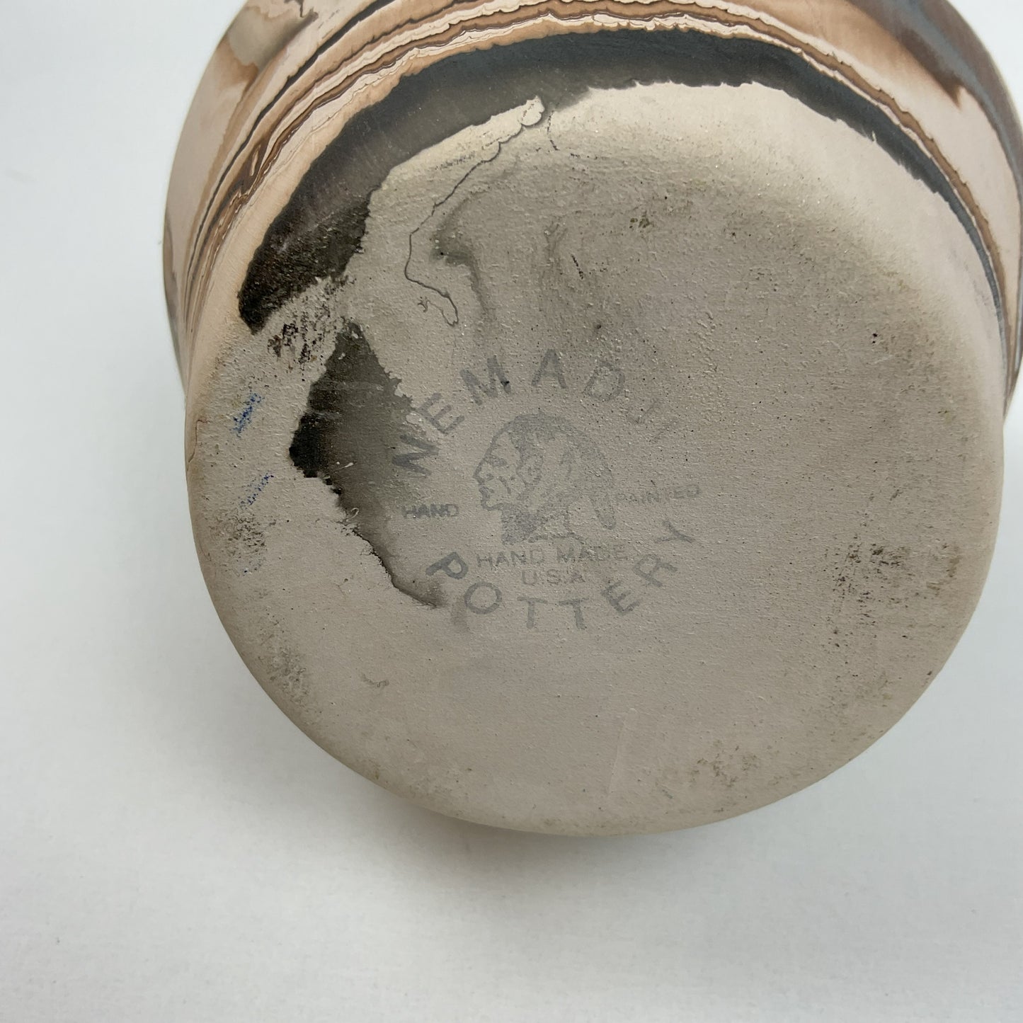 Vintage Nemadji Pottery Double-Spout Wedding Vase – Earth Tone Marbled Swirl Art Pottery