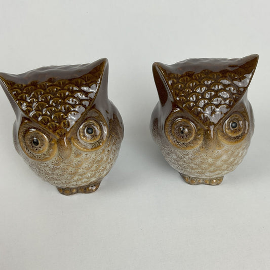 Vintage Otagiri Japan Brown Drip Glaze Ceramic Owl Figurines – Set of 2