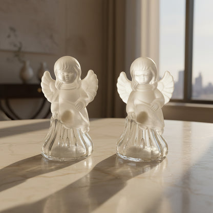 Vintage Crystal Clear Industries Frosted Angel Dinner Bells – Set of 2