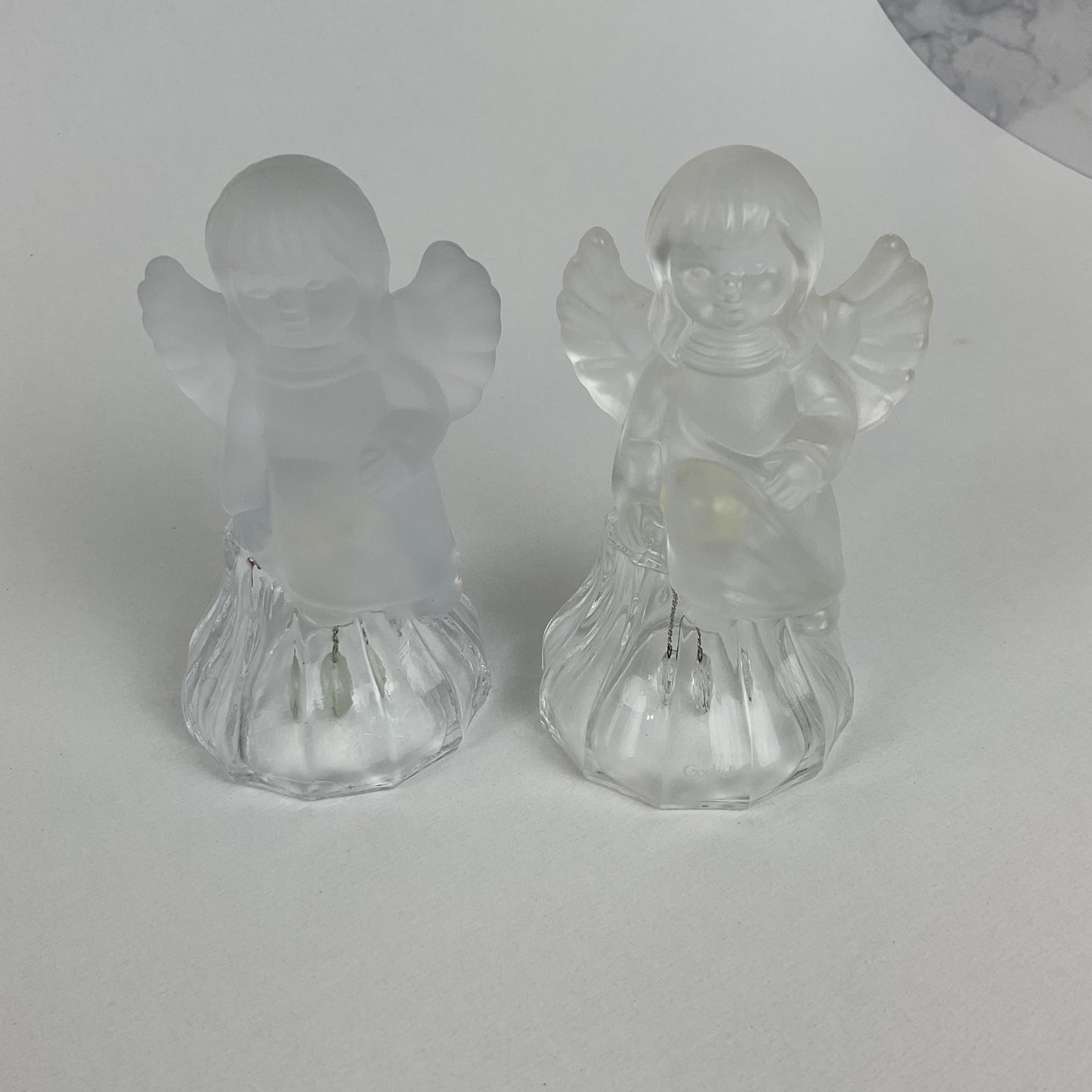 Vintage Crystal Clear Industries Frosted Angel Dinner Bells – Set of 2
