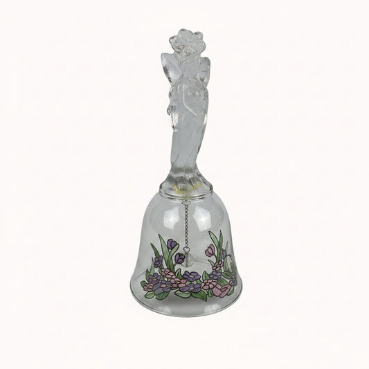 Vintage Stained Glass Style Floral Crystal Bell – Frosted Flower Handle