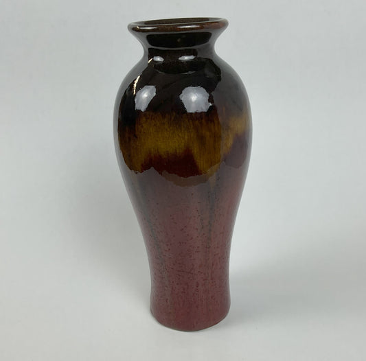 Vintage Two-Tone Glazed Ceramic Vase – 10.5" Flared Urn Vase, Rich Burgundy & Espresso Brown