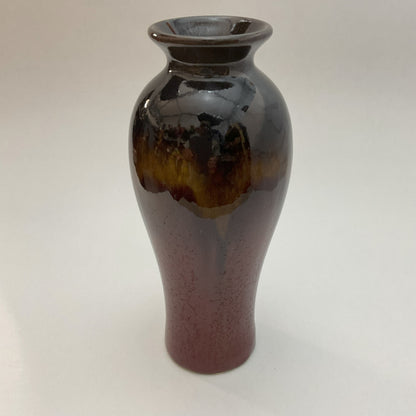 Vintage Two-Tone Glazed Ceramic Vase – 10.5" Flared Urn Vase, Rich Burgundy & Espresso Brown