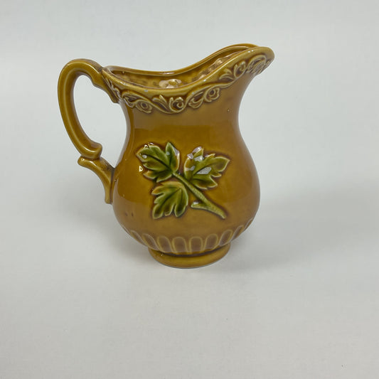 Vintage Mid-Century Japanese Majolica-Style Floral Ceramic Pitcher