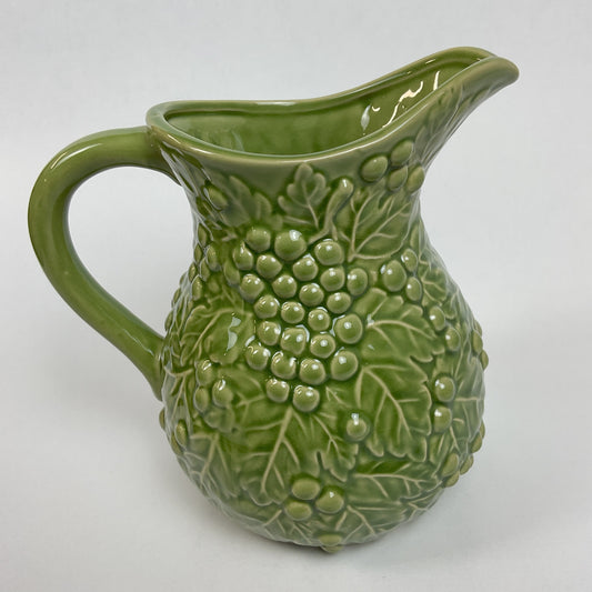 Vintage Majolica-Style Green Grapevine Ceramic Pitcher
