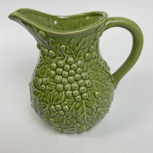 Vintage Majolica-Style Green Grapevine Ceramic Pitcher