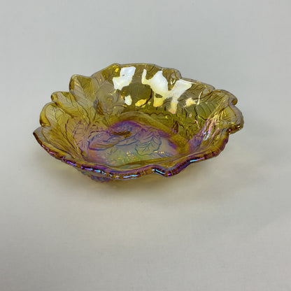 Vintage Fenton Marigold Carnival Glass "Holly Leaf &amp; Berry" Ruffled Bowl