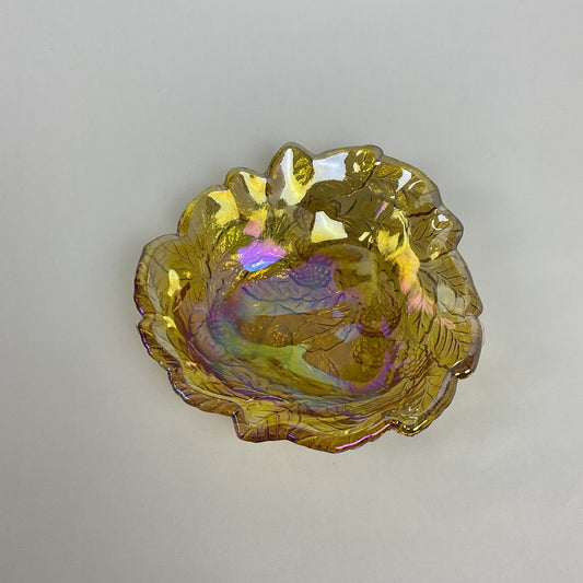 Vintage Fenton Marigold Carnival Glass "Holly Leaf &amp; Berry" Ruffled Bowl