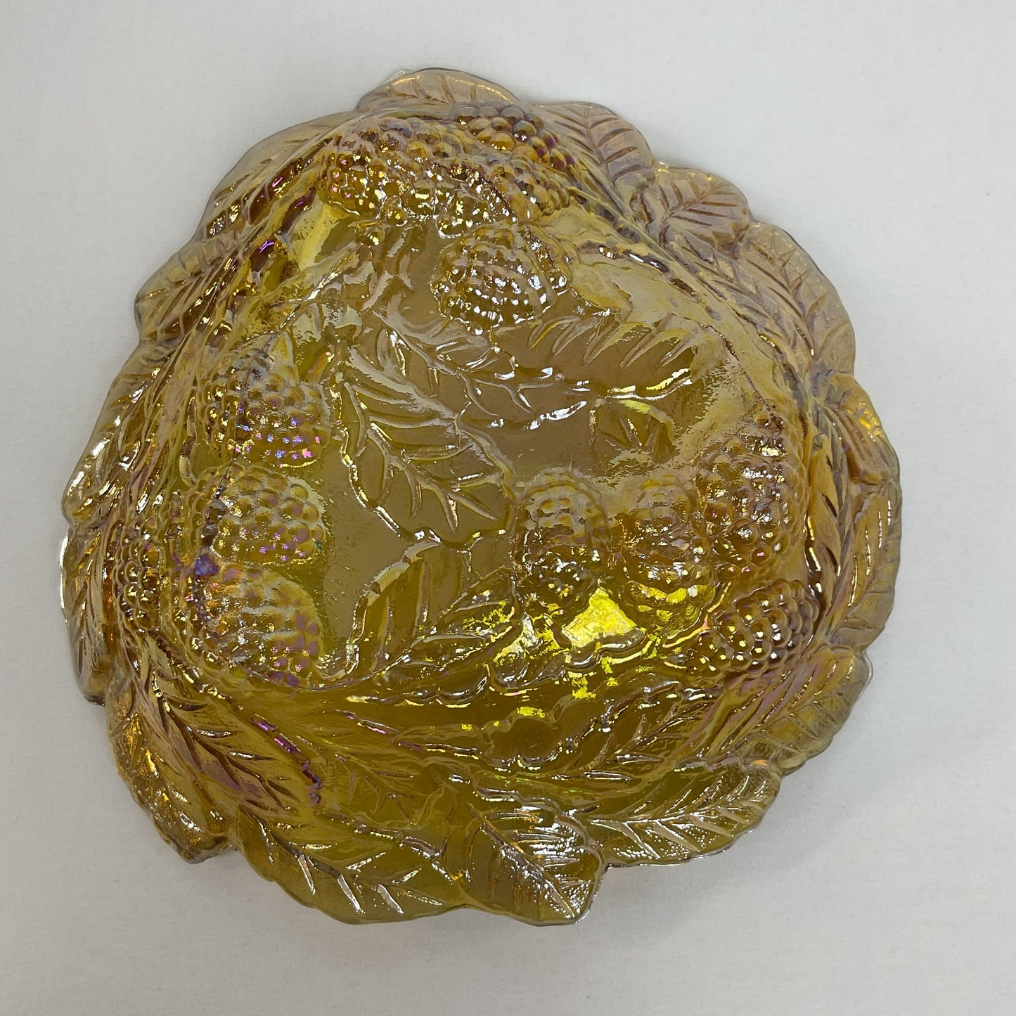 Vintage Fenton Marigold Carnival Glass "Holly Leaf &amp; Berry" Ruffled Bowl