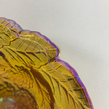 Vintage Fenton Marigold Carnival Glass "Holly Leaf &amp; Berry" Ruffled Bowl