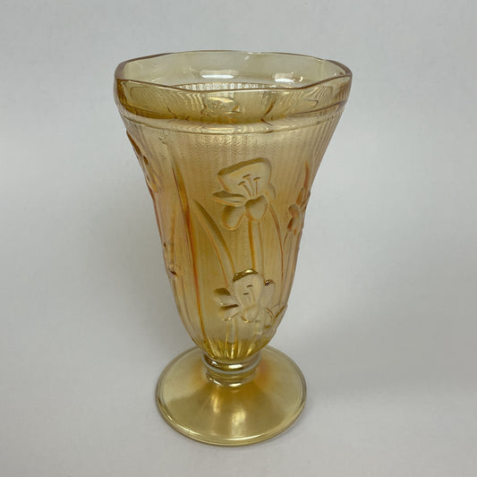 Vintage Jeannette Marigold Carnival Glass "Iris & Herringbone" Footed Vase