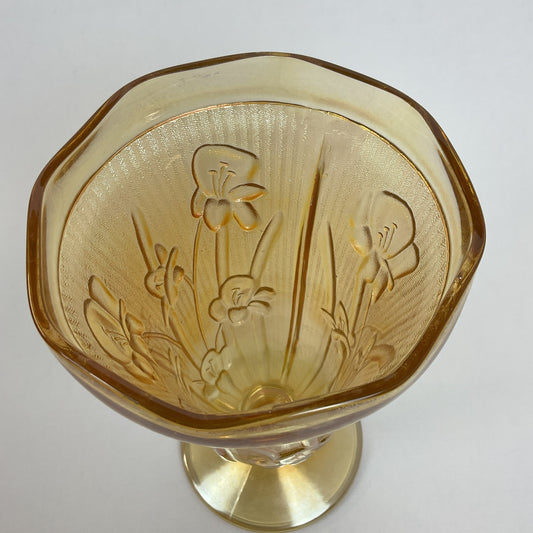 Vintage Jeannette Marigold Carnival Glass "Iris & Herringbone" Footed Vase
