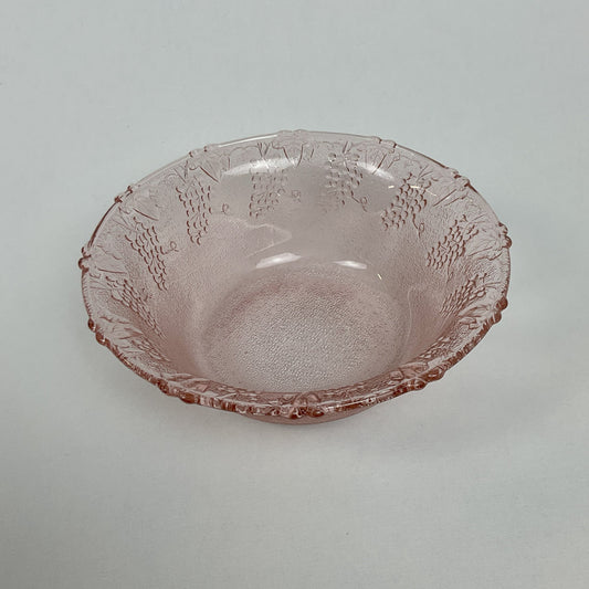 Vintage Pink Devonshire Grape Pressed Glass Ruffled Bowl