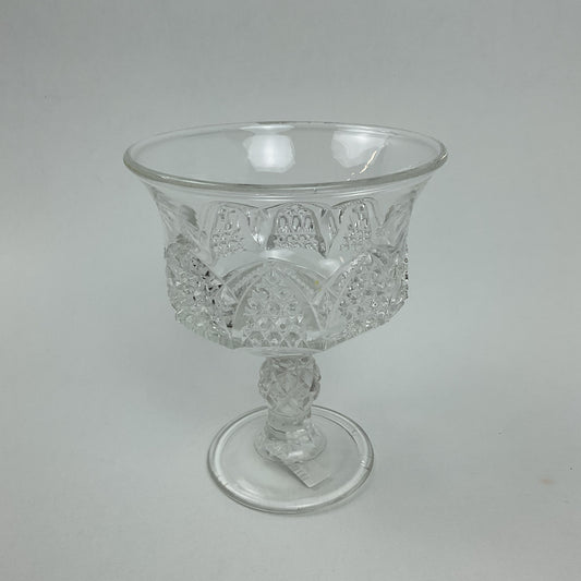 Vintage Clear Pressed Glass Footed Compote Bowl