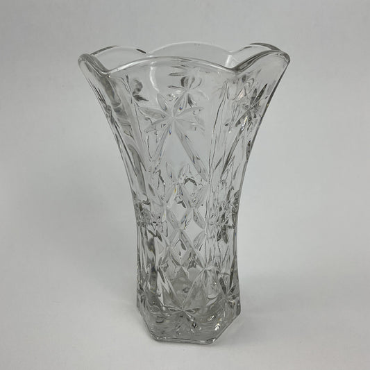 Vintage Clear Pressed Glass Starburst and Diamond Flared Vase