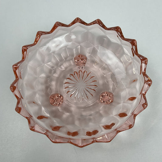Pink Depression Glass Windsor Diamond 3-Footed Bowl
