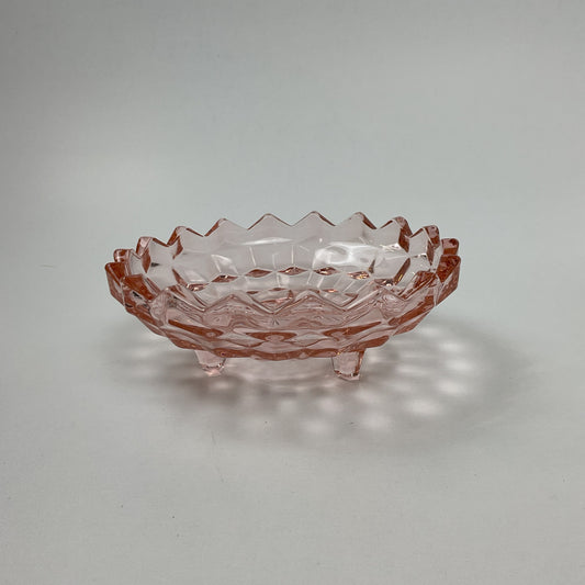 Pink Depression Glass Windsor Diamond 3-Footed Bowl