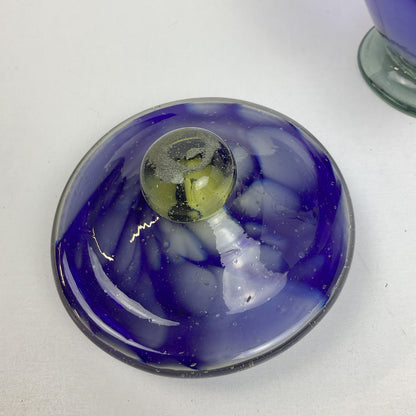 Vintage Cobalt Blue Art Glass Lidded Sugar Bowl – Mid-Century Swirl Condiment Dish