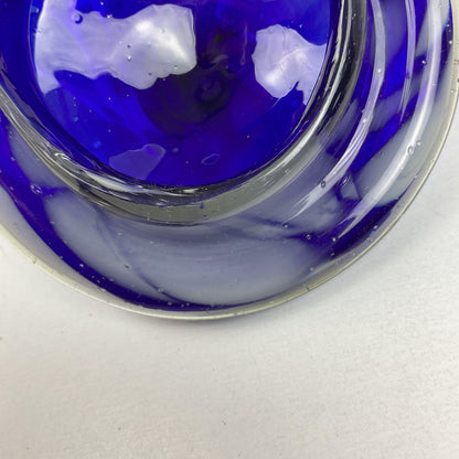 Vintage Cobalt Blue Art Glass Lidded Sugar Bowl – Mid-Century Swirl Condiment Dish