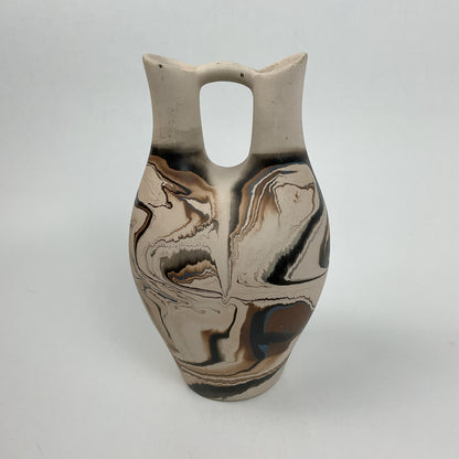 Vintage Nemadji Pottery Double-Spout Wedding Vase – Earth Tone Marbled Swirl Art Pottery