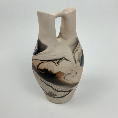 Vintage Nemadji Pottery Double-Spout Wedding Vase – Earth Tone Marbled Swirl Art Pottery