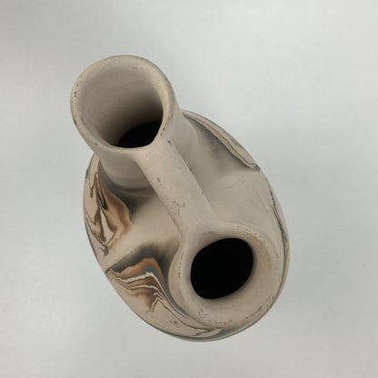 Vintage Nemadji Pottery Double-Spout Wedding Vase – Earth Tone Marbled Swirl Art Pottery