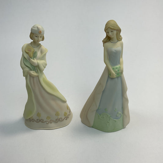 Vintage Fine Bisque Porcelain Elegant Lady Figurative Bells – Set of 2