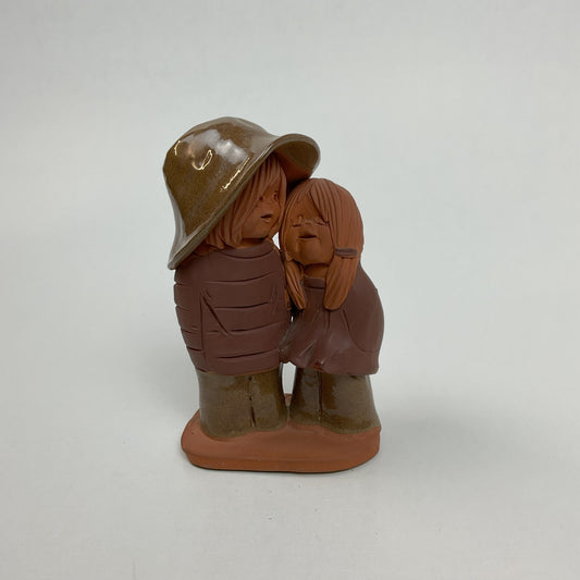 Vintage HUBC Signed Terracotta Studio Pottery Boy & Girl Clay Figurine