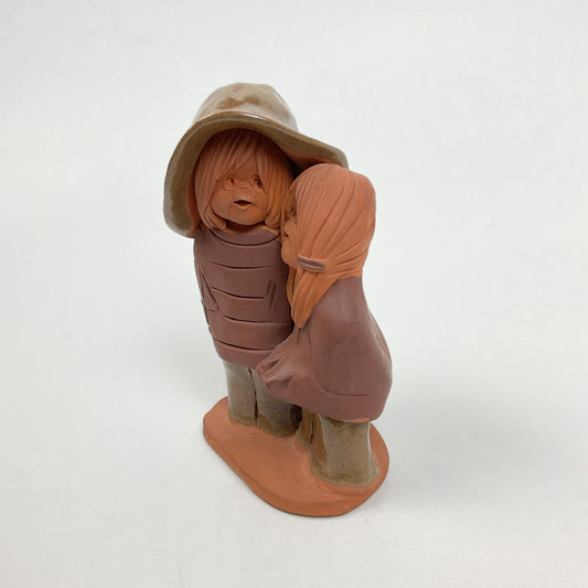 Vintage HUBC Signed Terracotta Studio Pottery Boy & Girl Clay Figurine