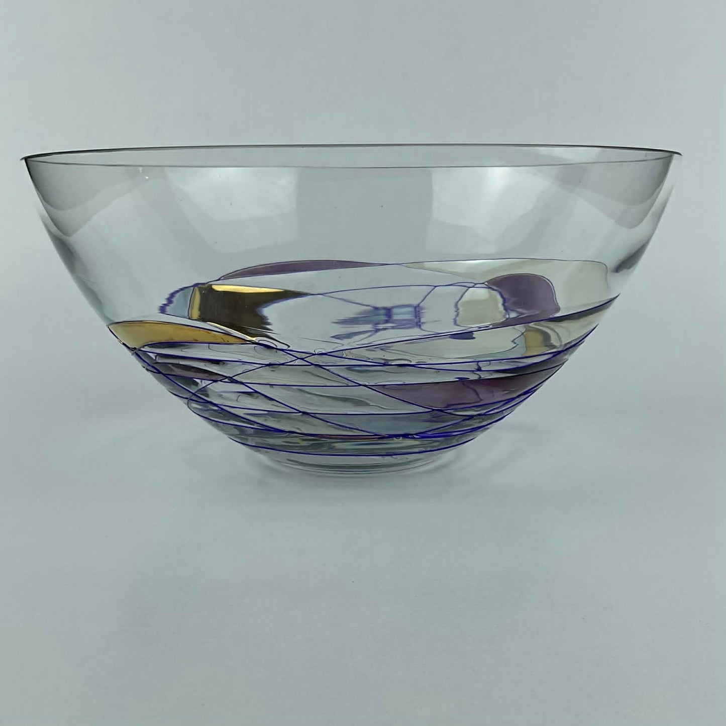 Vintage Euroglass Romanian Luminescence Cristiro Mosaic 5-Piece Serving Set - Handcrafted Art Glass Centerpiece Bowl & 4 Stemmed Dessert Coupes