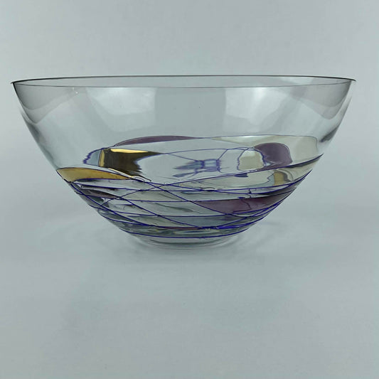 Vintage Euroglass Romanian Luminescence Cristiro Mosaic 5-Piece Serving Set - Handcrafted Art Glass Centerpiece Bowl & 4 Stemmed Dessert Coupes