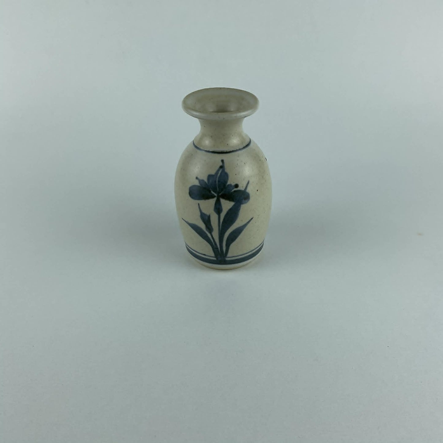 Vintage Emerson Creek Pottery Blue Iris Bud Vase - Hand-Painted American Stoneware Art Pottery, Made in Virginia