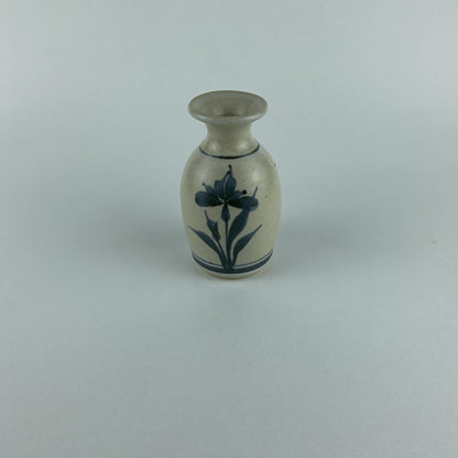 Vintage Emerson Creek Pottery Blue Iris Bud Vase - Hand-Painted American Stoneware Art Pottery, Made in Virginia