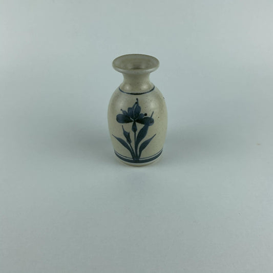 Vintage Emerson Creek Pottery Blue Iris Bud Vase - Hand-Painted American Stoneware Art Pottery, Made in Virginia