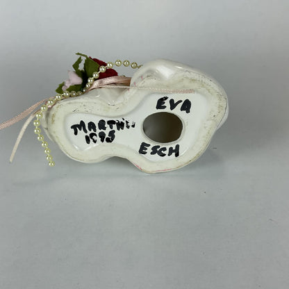 Vintage-Style Ceramic White Cat Figurine with Rose & Pearl Accents